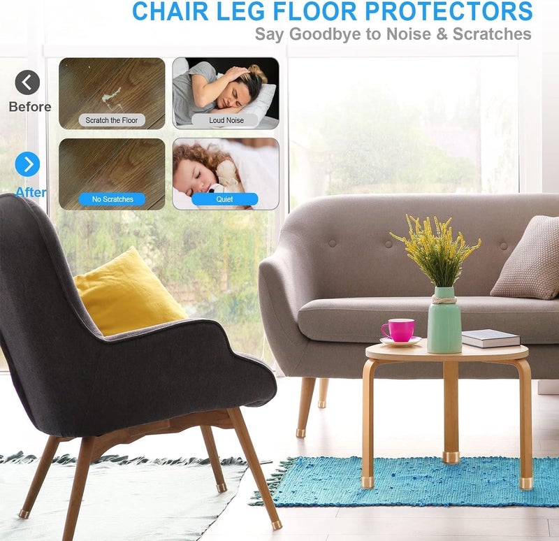 OCONDA 40 Pcs Chair Leg Floor Protectors for Hardwood Floors, Black Rubber Furniture Sliders with Felt, Silicone Furniture Leg Caps Covers (Fit Square Diameter:1.06"" to 1.44"") - Image 4